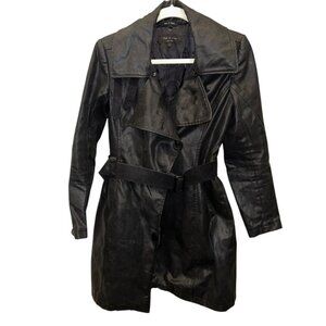 Rag + Bone black waxed cotton shearling leather belt trench jacket INCREDIBLE 2